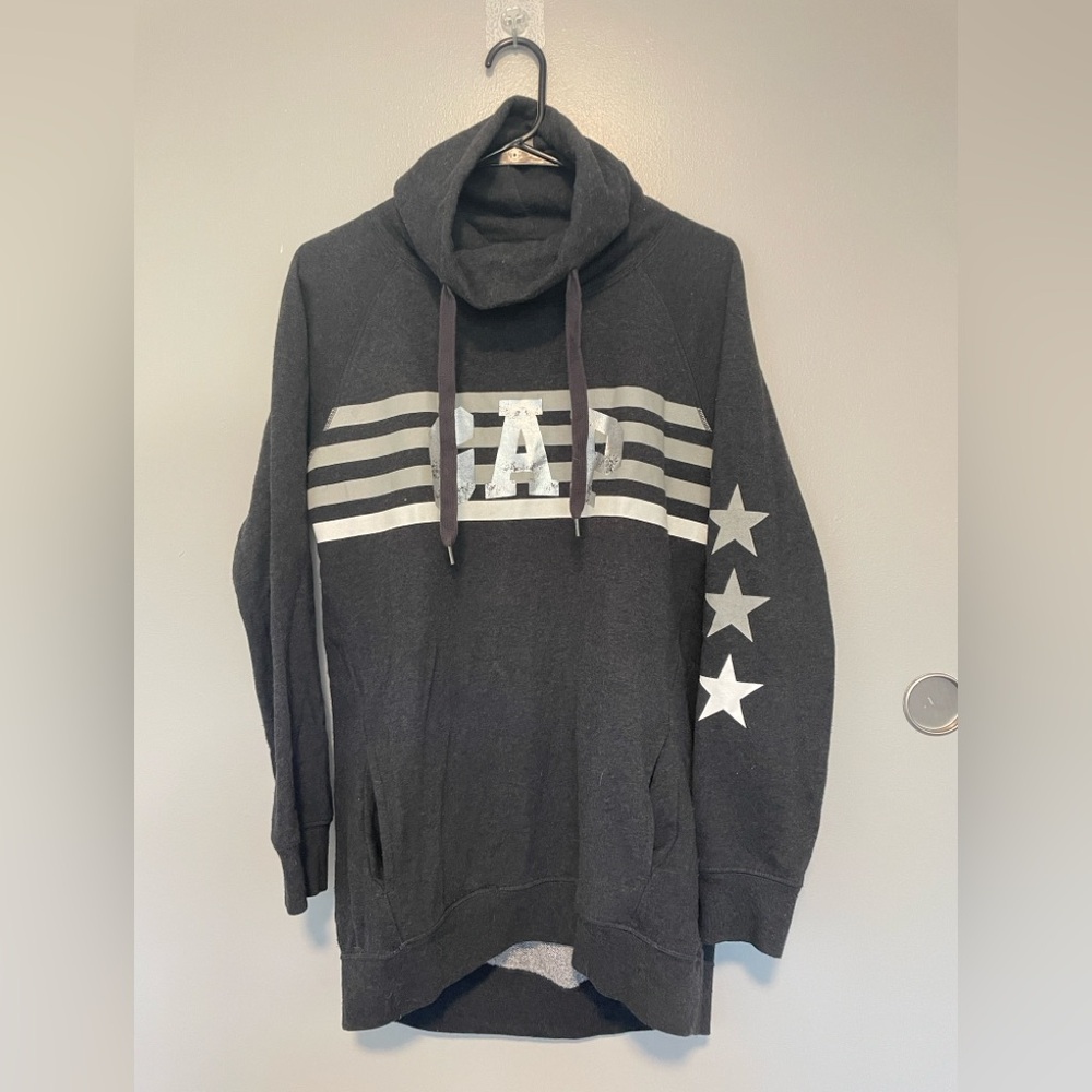 GAP Gray Cotton Hoodie with Slouchy Neck and Pockets